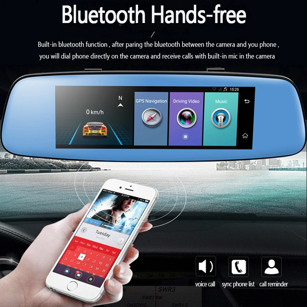 Автомобильный видеорегистратор-зеркало заднего вида 8 дюймов IPS Touch 4G Android 5 1 Full HD