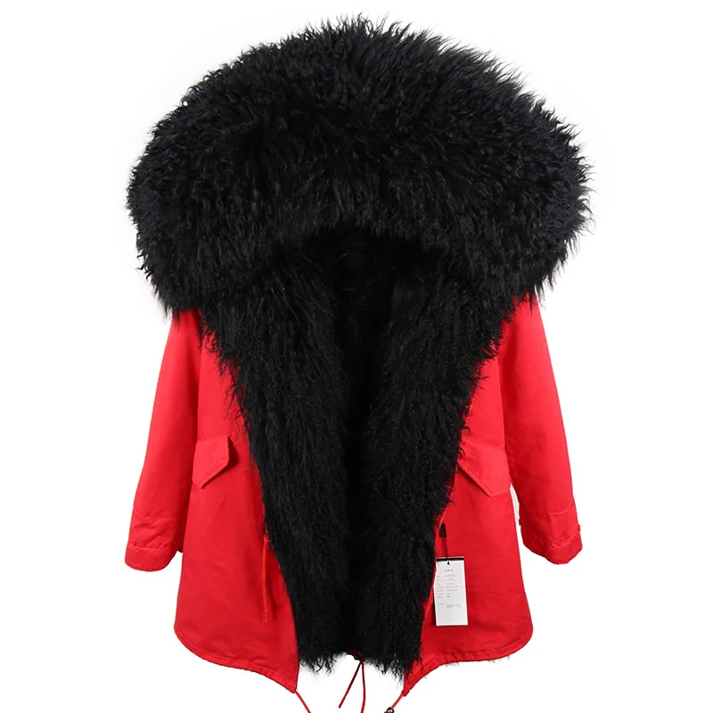 2020 Winter Jacket Women Coat Real Natural Mongolia Sheep Fur Collar Hood Raccoon Liner Thick Parkas Detachable Outerwear | Женская