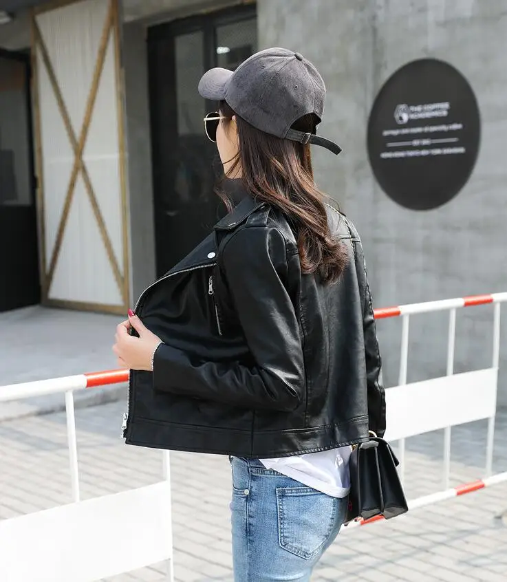 Весенне осенняя Женская куртка из искусственной кожи короткая женская кожаная