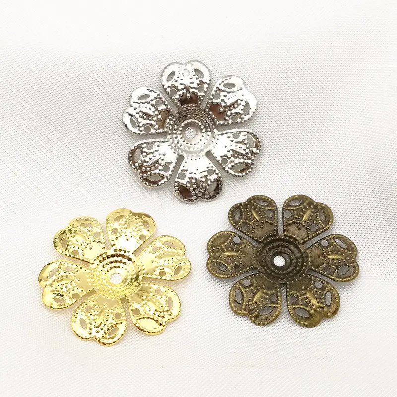 

30 pcs/lot 25mm Gold color/White K/Antique bronze Metal Filigree Flowers Slice Charms base Setting Jewelry DIY Components