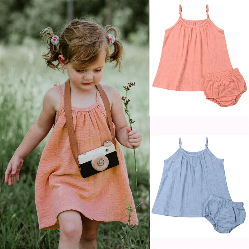 Одежда для маленьких девочек комплект из 2 предметов однотонный топ на бретелях