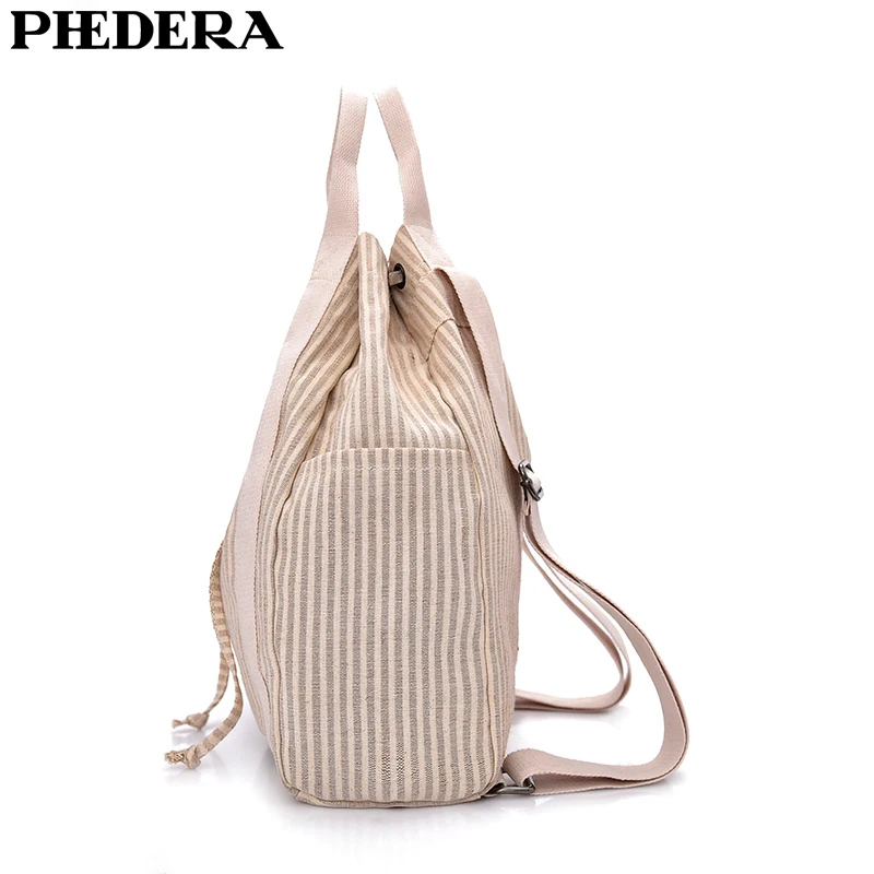 PHEDERA Новый многоцелевой женский рюкзак Оксфорд Модный Полосатый на плечо бежевый