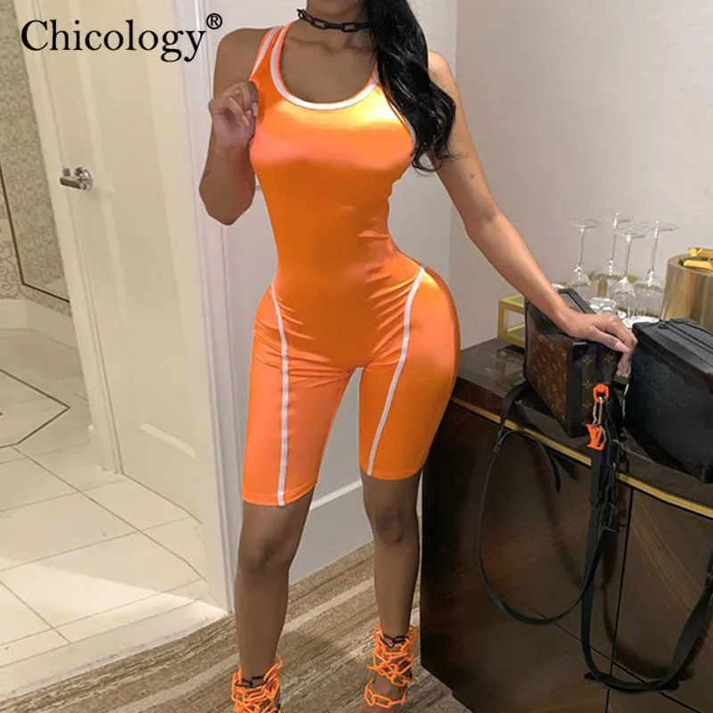 Женский неоновый комбинезон Chicology со светоотражающими полосками летний и