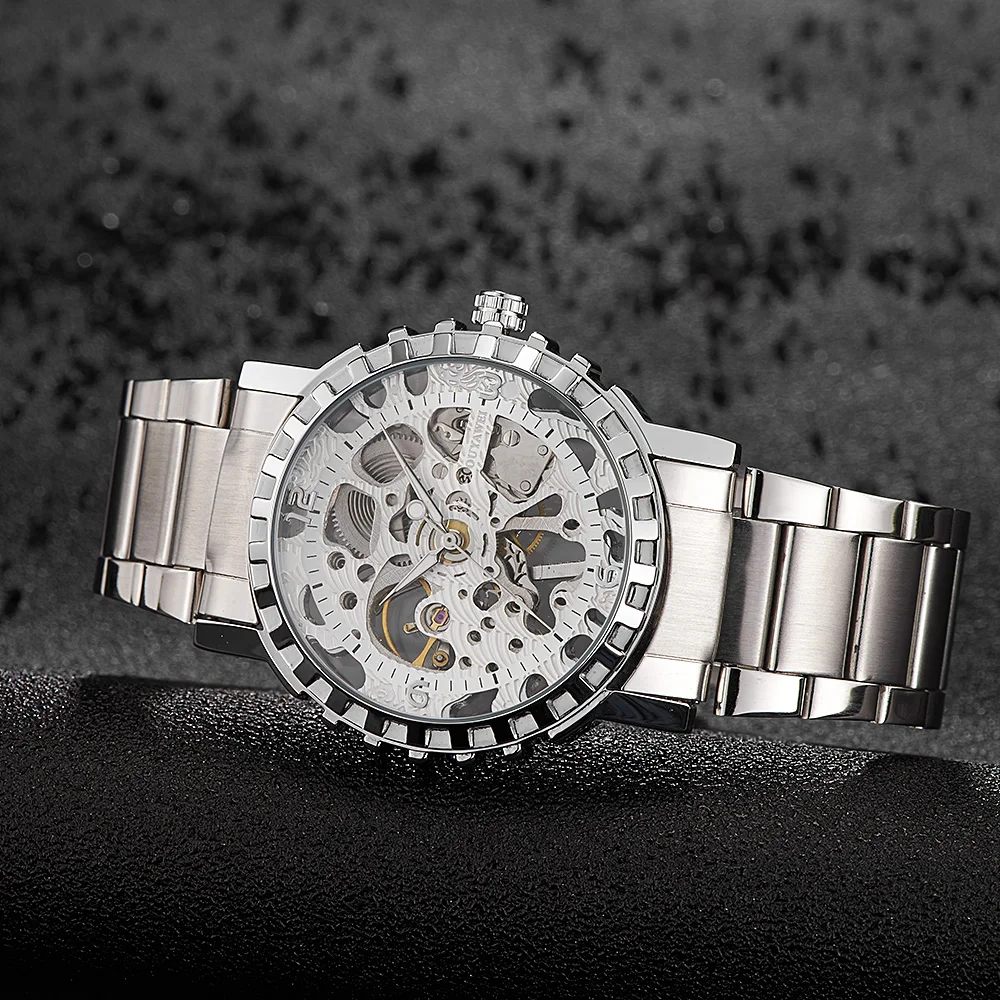 Лучший бренд OYW серебристый чехол мужские механические наручные часы Модные со