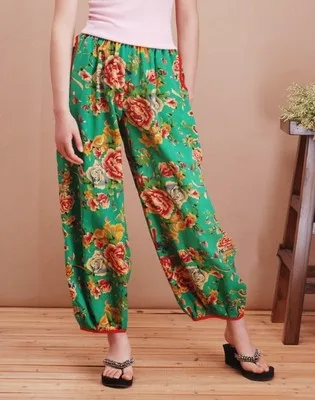 Хлопковые Штаны большого размера с цветочным принтом в национальном стиле