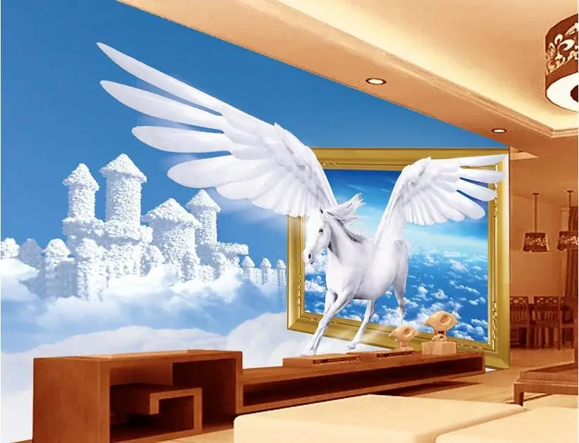 Пользовательские фото 3d обои мечта облако дворец лошадь картина фон настенные