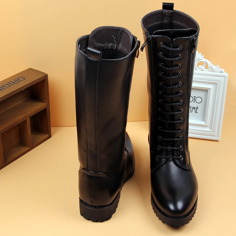 

{Zorssar} High Quality Pu Leather Men high Boots Black Military Boots Tactical Boots Knee High Motorcycle boots Men Shoes winter