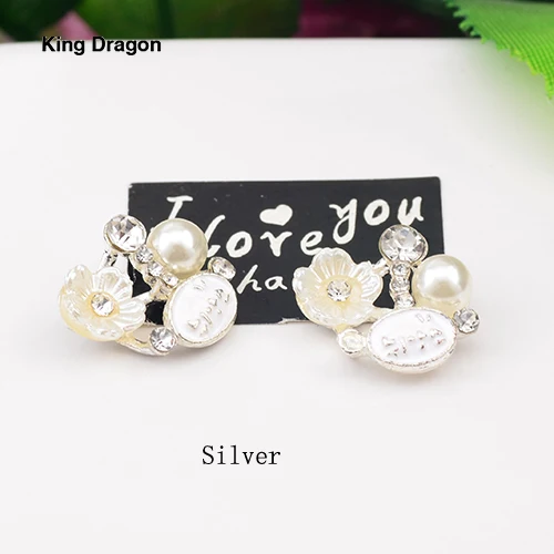 571-6 New Arrival Metal Rhinestone Pearl Embellishment Used On Headband Flat Back 10PCS/Lot Silver Or Gold Color KD571 - Цвет: 571-6