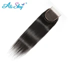 Бразильские прямые волосы Alisky 5x5, застежка на шнуровке, человеческие волосы, прозрачная Фронтальная застежка, застежка на шнуровке, естественное переплетение