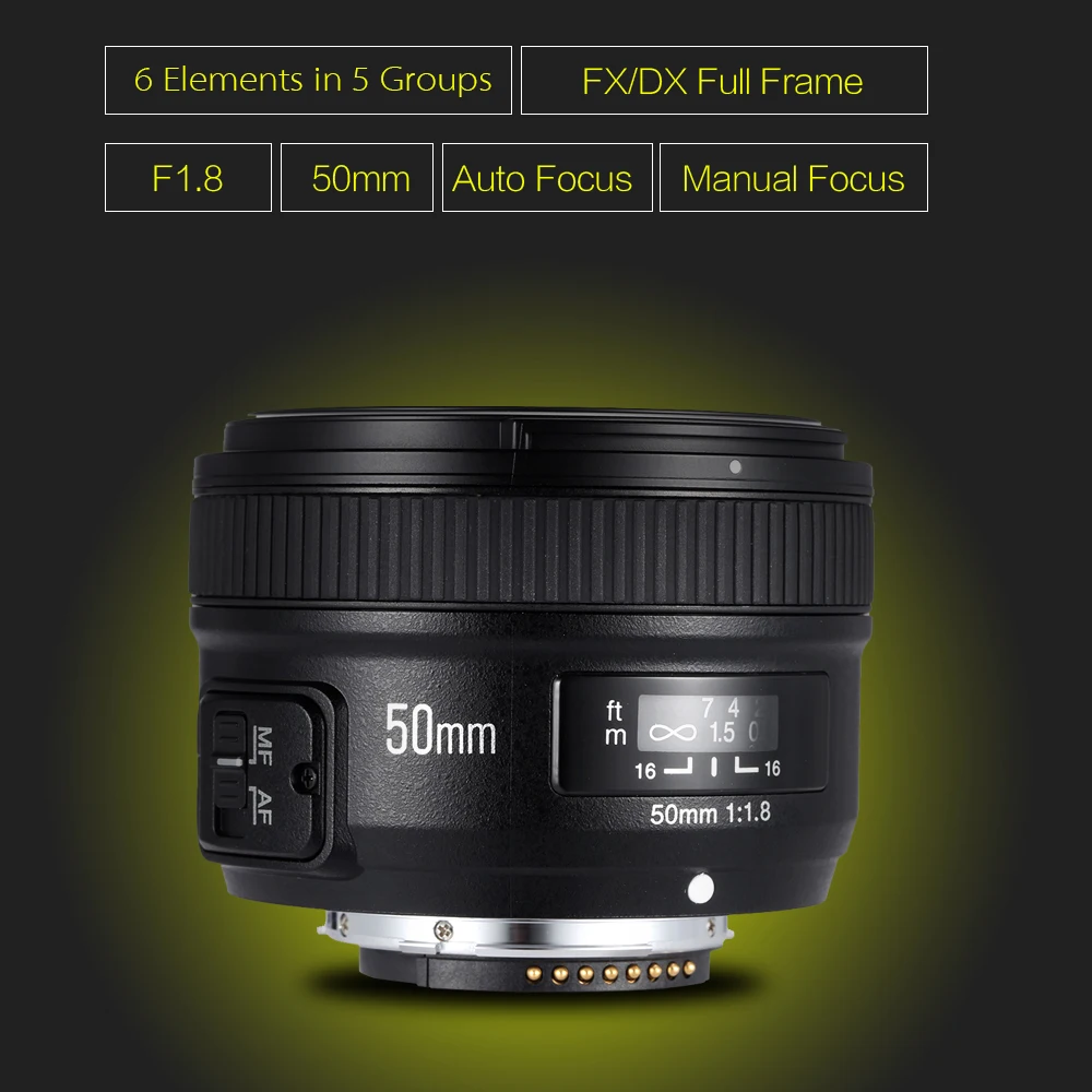 Объектив YONGNUO YN50mm F1.8 с большой апертурой и автофокусом для Nikon D800 D300 D700 D3200 D3300 D5100 D5200 D5300 DSLR
