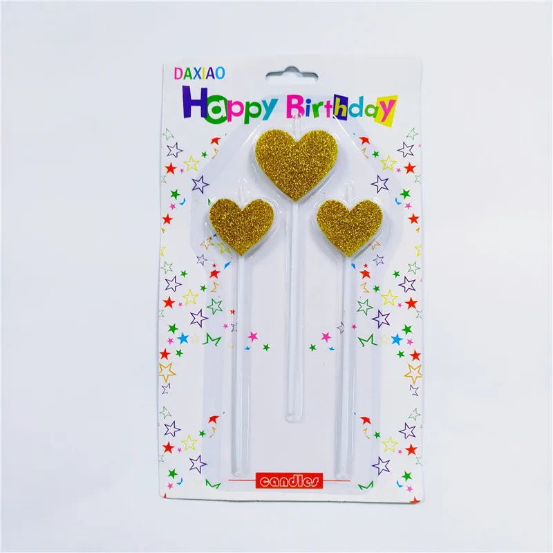 Candle-Heart3-Gold Новые креативные свечи для торта в форме сердца с 3 звездами для детей, взрослых девочек и мальчиков, украшения для торта на день рождения - Цвет: Candle-Heart3-Gold