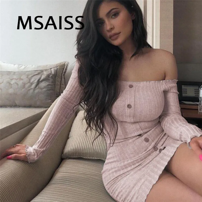 Женское облегающее платье MSAISS весеннее с длинным рукавом и открытыми плечами