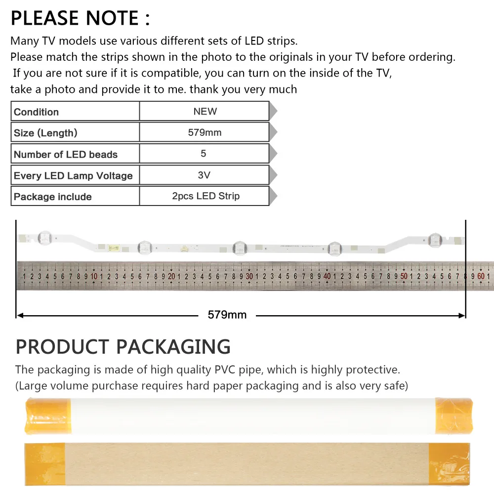 

New Kit 2 PCS 5LED 580mm LED Backlight Strip for Samsung UE32M4005AW V7DN-320SM0-R1 BN96-43703A CY-JM032AGHV1V UN32M4500AF