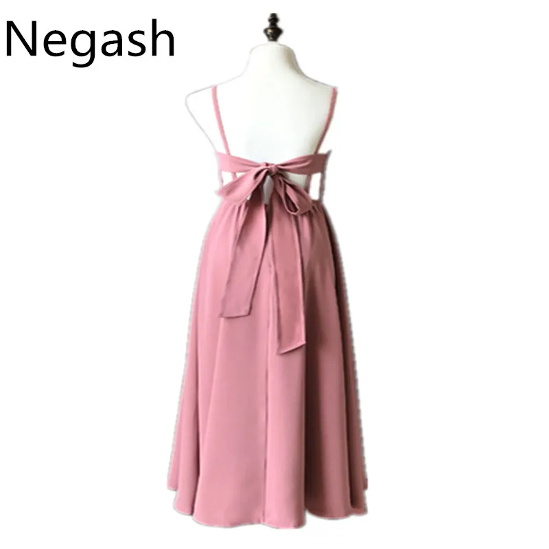 Negash новые корейские женские летние платья Vestido 2018 сексуальное однотонное