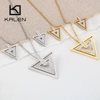 kalen stainless steel jewelry sets for women zircon double triangle pendant necklaces earrings sets women wedding jewelry gift