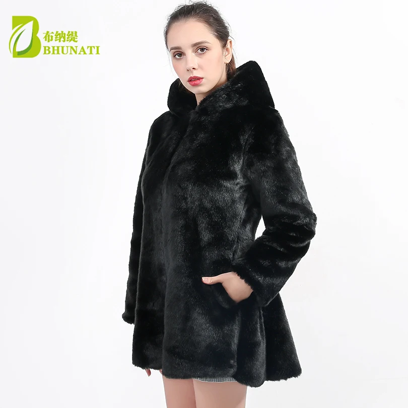 BHUNATI, большой размер 4XL, толстое теплое пальто из искусственного меха норки, черное пальто из искусственного меха с капюшоном, манто fourrure femme, черно-белое пальто