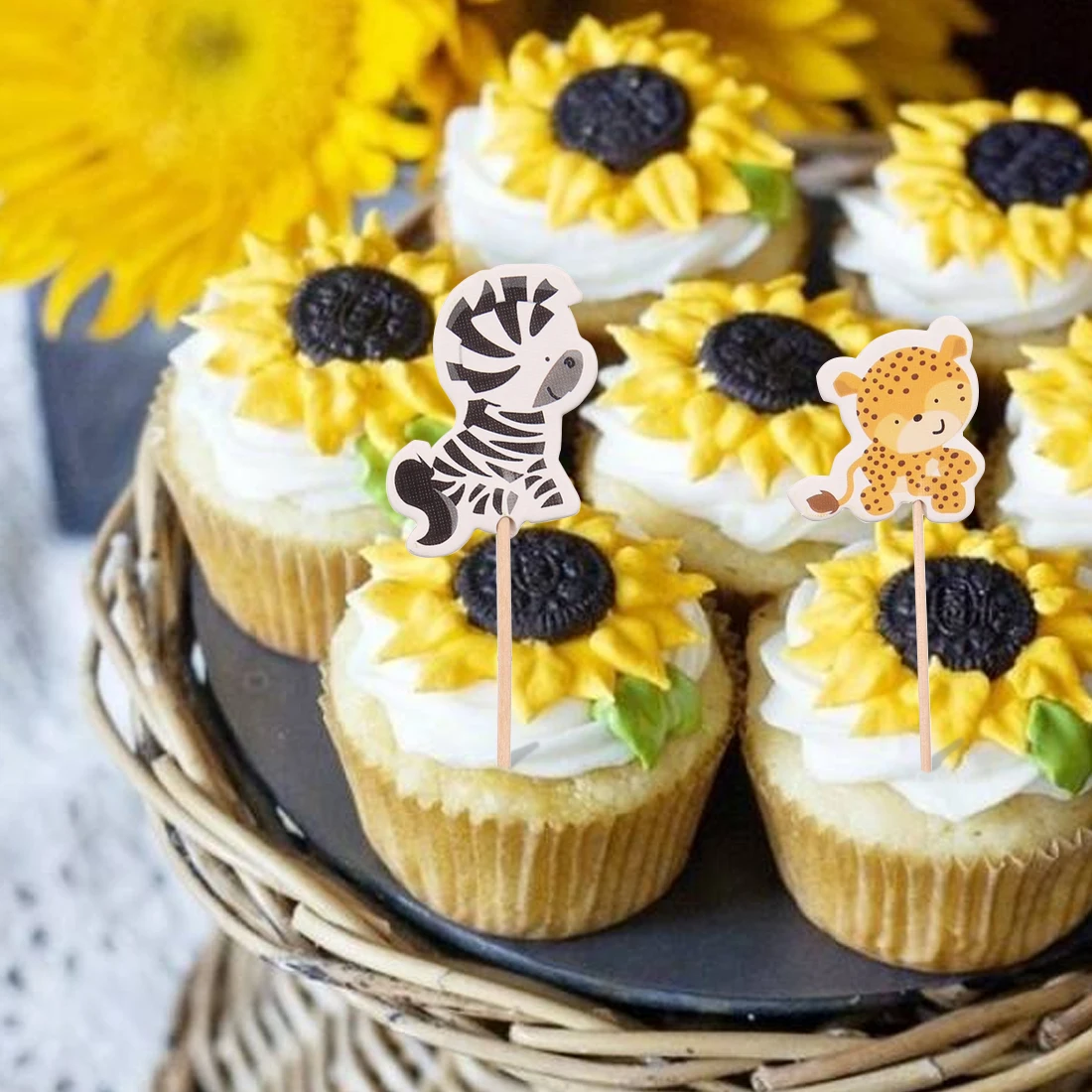 Горячая продажа 24 шт джунгли животное кекс Toppers выбирает День рождения украшение