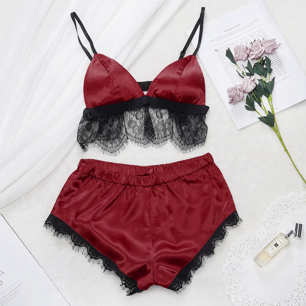 Женский пижамный комплект из 2 предметов Сексуальная атласная Женская пижама с