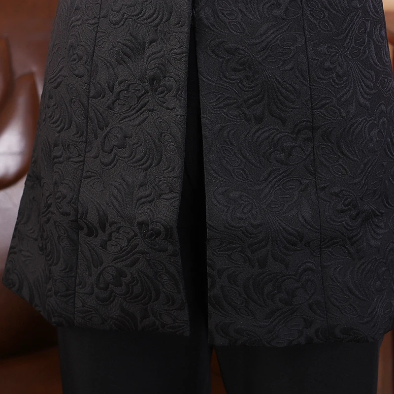 Женская удлиненная куртка черная Модная хлопковая в китайском традиционном