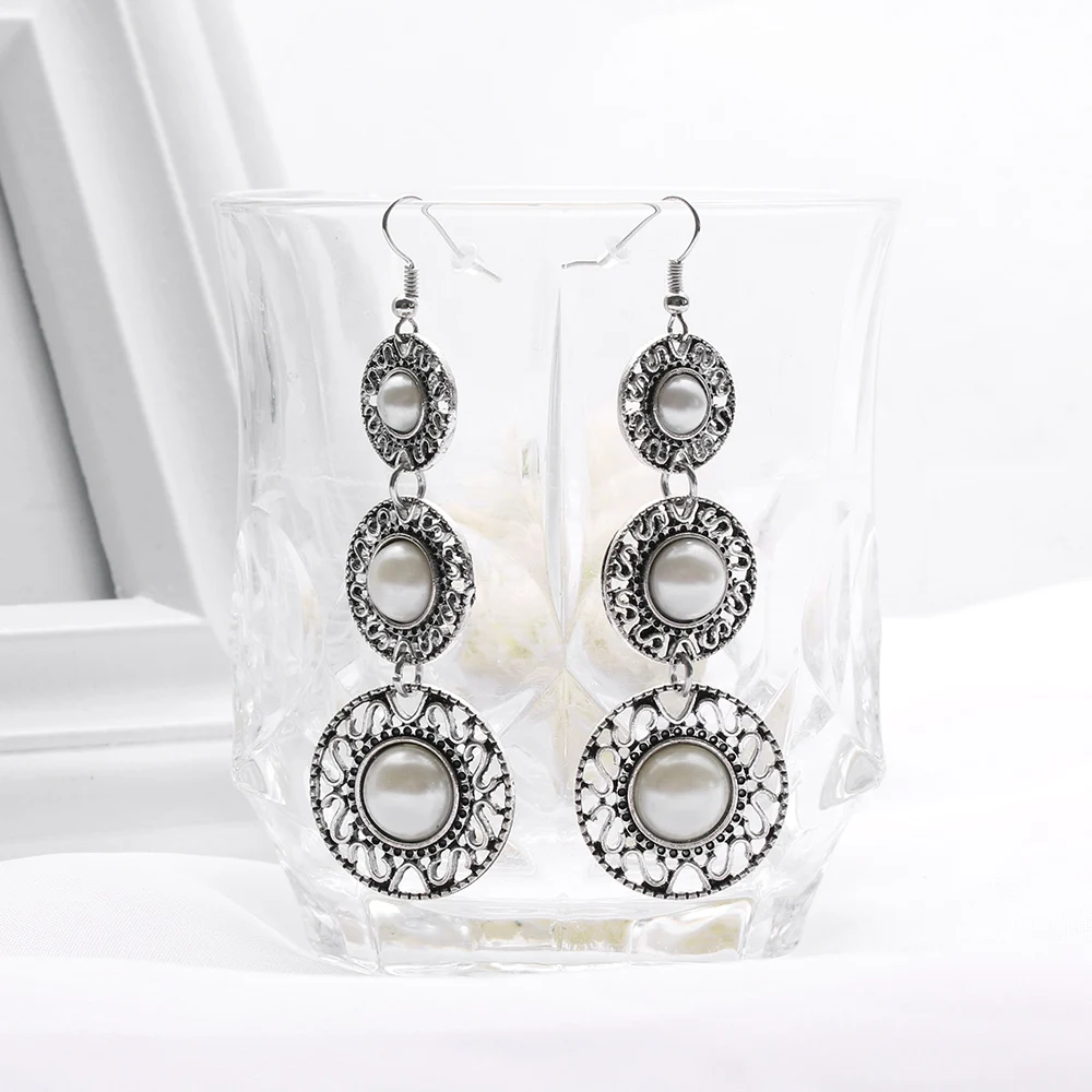 Женские винтажные этнические висячие серьги с 3 круглыми искусственными