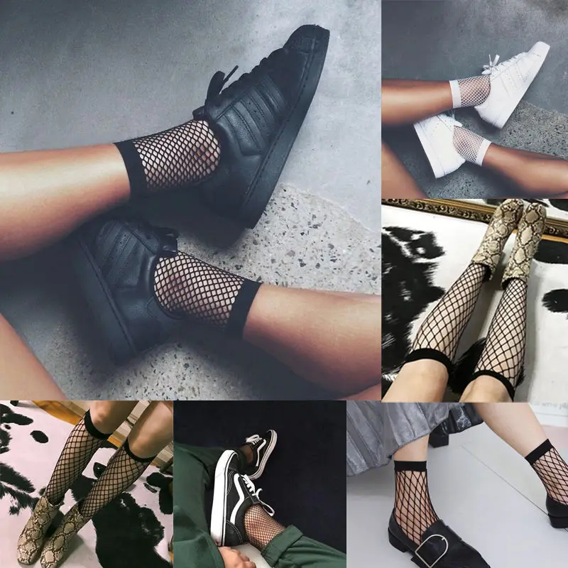 Hirigin женские ажурные сетчатые носки с оборками черные белые цвета кружевные - Фото №1