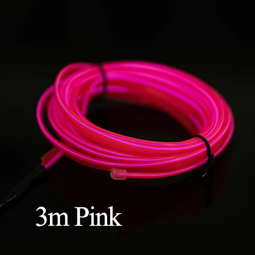 Pink SINOVCLE Автомобильная атмосферная лампа, декоративный светильник для интерьера, Светодиодная лента, 12 В, 3 м, Гибкий EL Wire, 8 цветов, светильник для окружающей среды - Испускаемый цвет: Pink