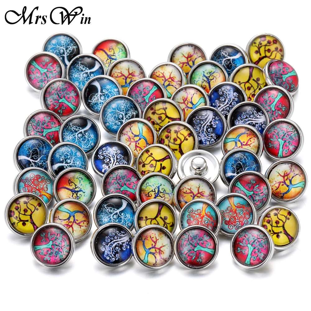 10 шт./лот новые украшения в виде дерева Смешанный Браслет с кнопками 12 мм|glass