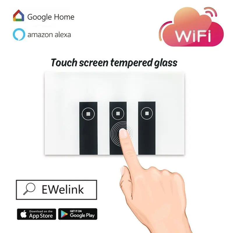 1/2/3/4 Gang Сенсорный настенный выключатель света приложение Ewelink Wifi Пульт