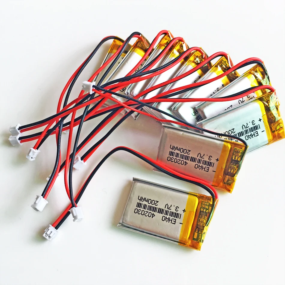 

10 pcs 402030 3.7V 200mAh LiPo Rechargeable Battery Lithium Polymer with JST ZH 1.5mm 2p For Mp3 Camera bluetooth GPS