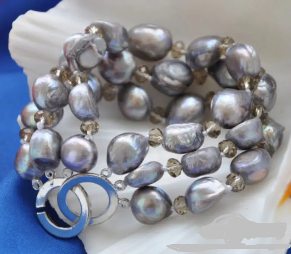 

3row 7.5" 11X13mm gray baroque freshwater cultured pearl bracelet