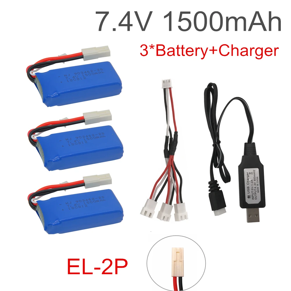 3 шт. 7,4 V 1500mAh Lipo батарея с USB зарядным устройством для FT009 RC лодка 12428 батарея Lipo 2S 7,4 V 1500 mah 903462 2S JST SM T вилка