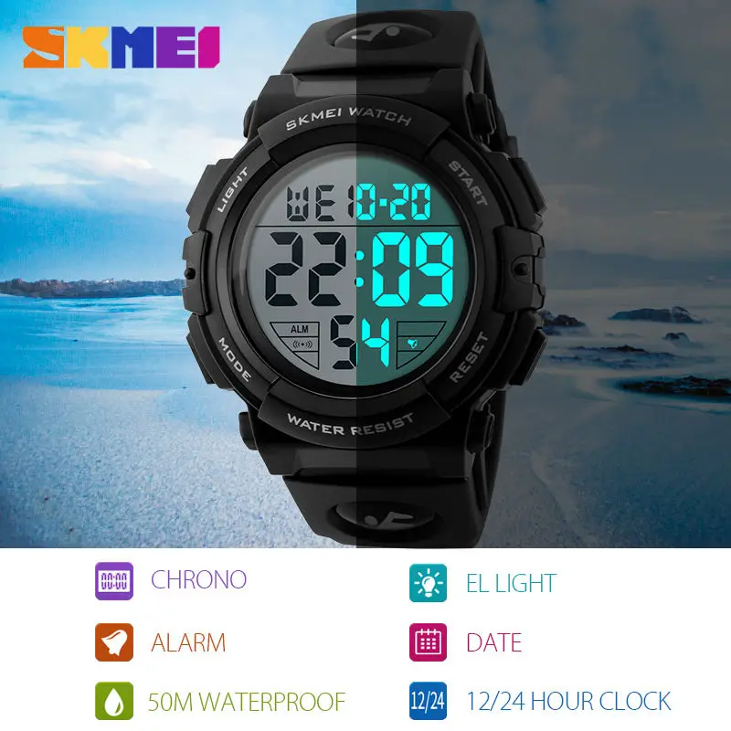 SKMEI Chrono Men Watch Top Luxury Brand Sport Watch Electronic Digital Male Wrist Clock Man 50M Waterproof Men's Watches 1258