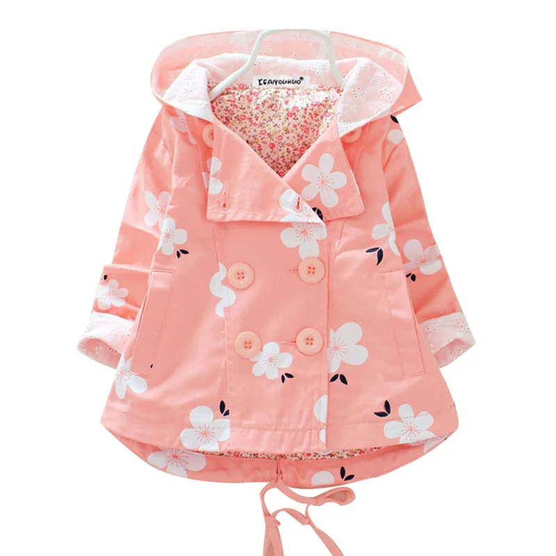 Pink KEAIYOUHUO/ г. Новые весенние пальто куртки для девочек, детская верхняя одежда пальто для маленьких девочек детские куртки с длинными рукавами одежда с капюшоном - Цвет: Pink