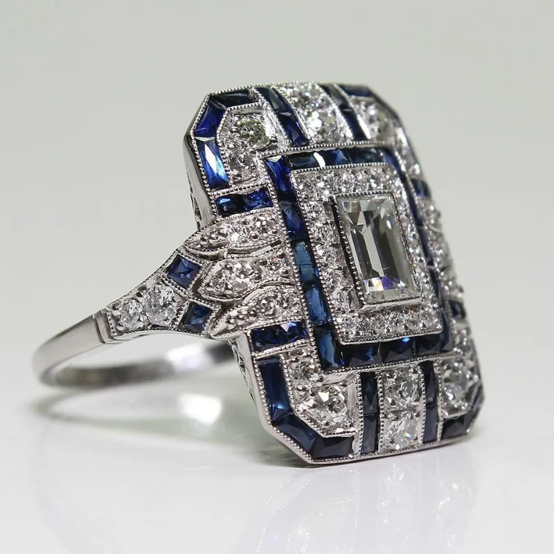 Kristi Tina Luxury Silver Big Square Rings for Women Jewelry Wedding Crystal Zircon Anel Engagement Anillos Statement Ring Gifts | Украшения