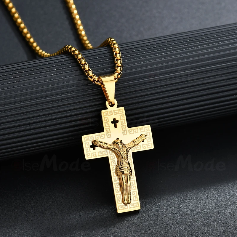 Ожерелье ELSEMODE с полым крестом Иисуса золотое ожерелье из титановой нержавеющей