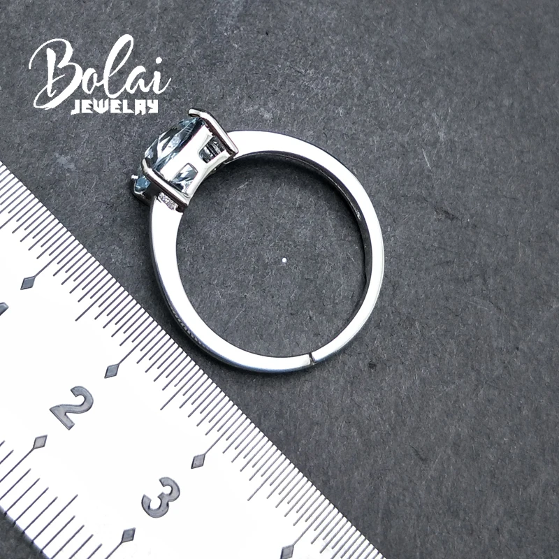 Bolaijewelry, простой стиль, Натуральный аквамарин, драгоценный камень, светильник, цвет cu8.0 мм, кольцо, серебро 925 пробы, хорошее ювелирное изделие для женщин, подарок