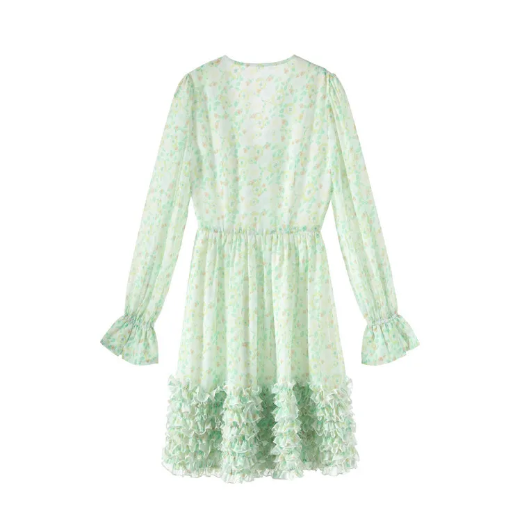 Женское платье-туника Prairie зеленое винтажное с v-образным вырезом Расклешенным