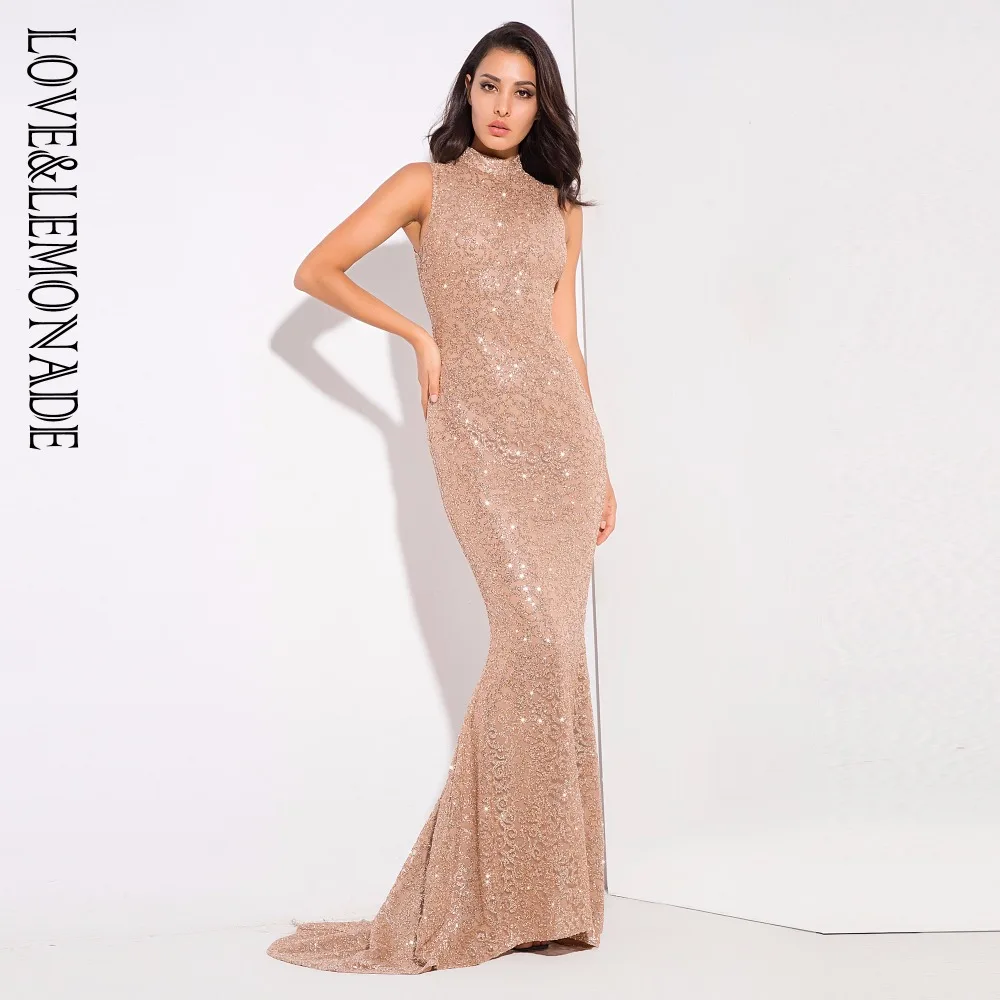 Женское вечернее платье LOVE & LEMONADE с воротником из ротанга и золотыми цветами