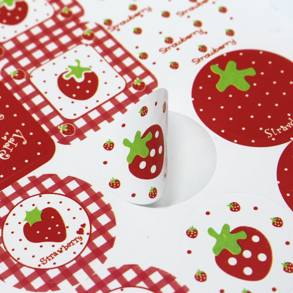 1000 шт./лот 2 8 см круглая и квадратная самоклеящаяся наклейка клубника для десерта