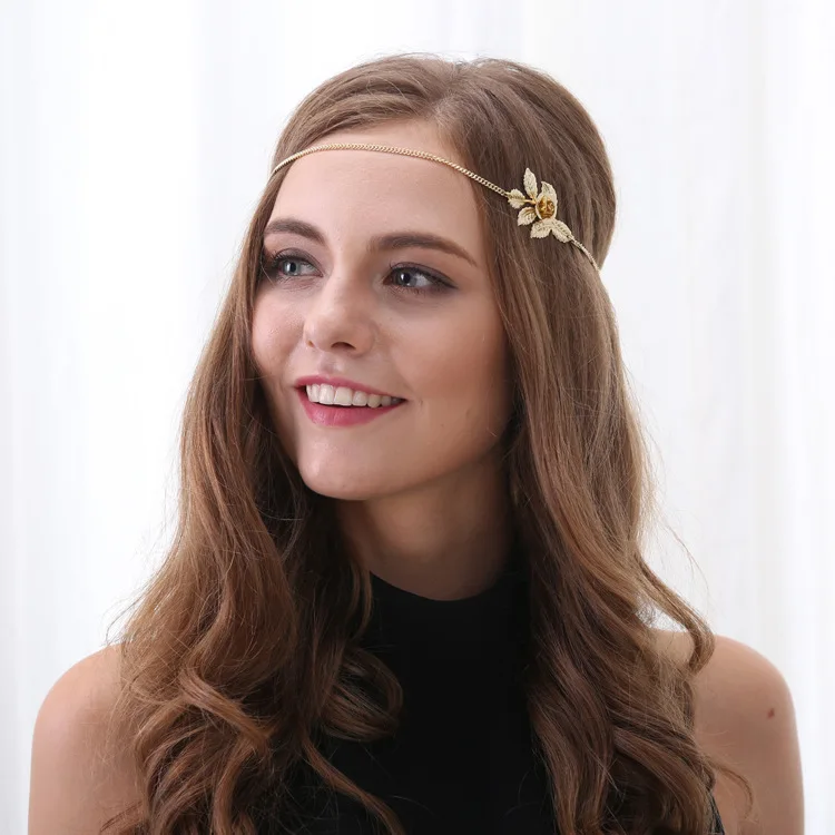 Beautiful Women Fashion Gold Color Leaf & Flower Headband Head Chain Hair Jewelry New For Friendship Gift Ornaments | Украшения и