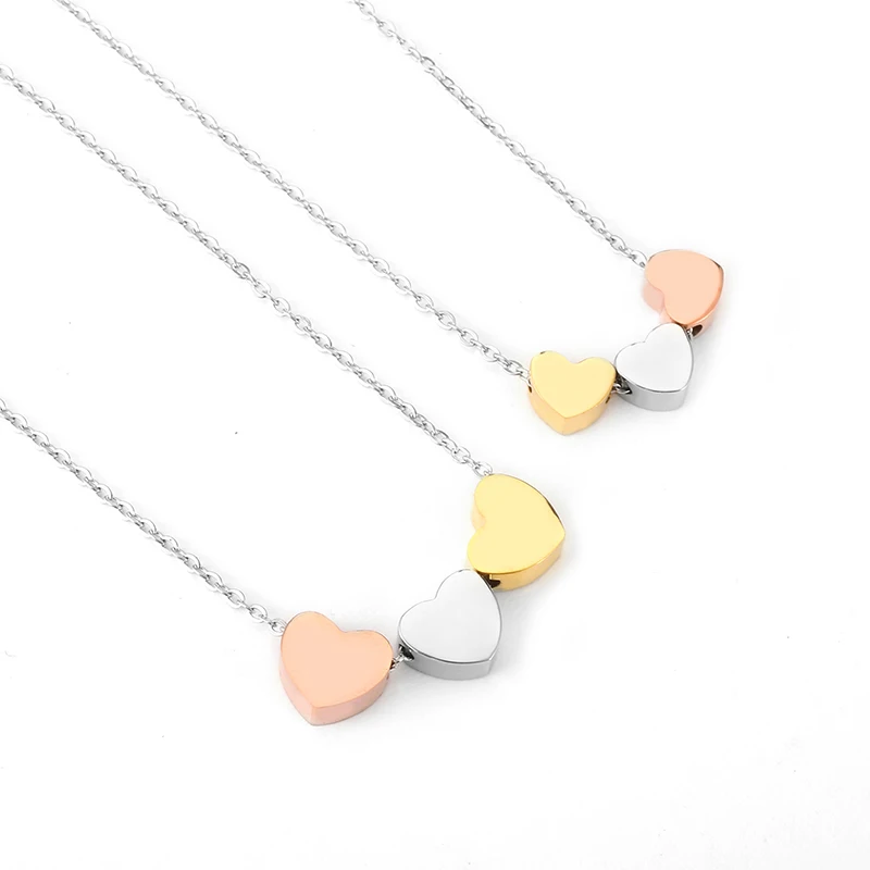 Mini Three Heart Pendant Necklace For Women Best Friends Choker Stainless Steel Rose Gold Silver Color Chain Jewelry Gift | Украшения и
