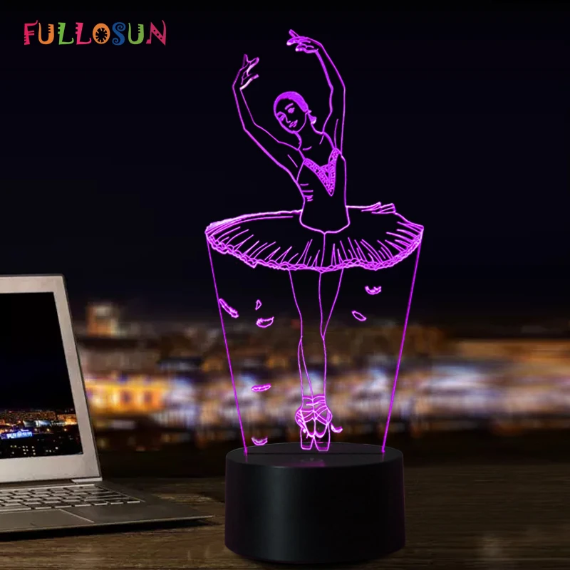 

3D иллюзия Лампа балетная Девушка светодиодный USB 3D ночник 7 цветов мигающий Новинка светодиодный настольная лампа как дети прикроватные укр...