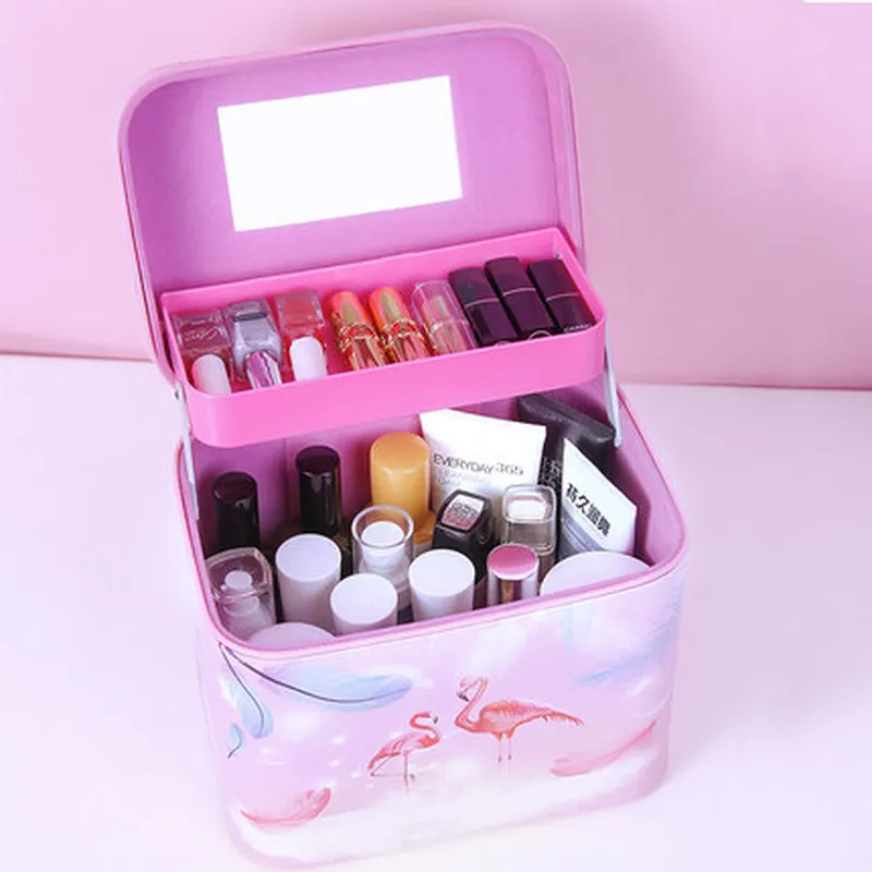 Pink one layer Профессиональная косметичка, портативная многофункциональная коробка для маникюра, косметический Чехол, водонепроницаемая Милая новая косметичка - Цвет: Pink one layer