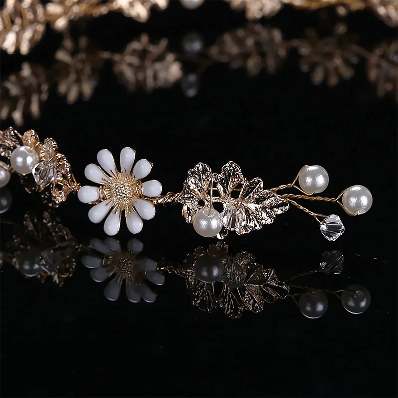 Женская тиара с жемчугом FORSEVEN золотистая цветком Стразы головной убор для
