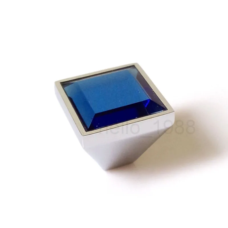 Квадратные синие Хрустальная круглая ручка на шкаф шкафа ящика Потяните ручки