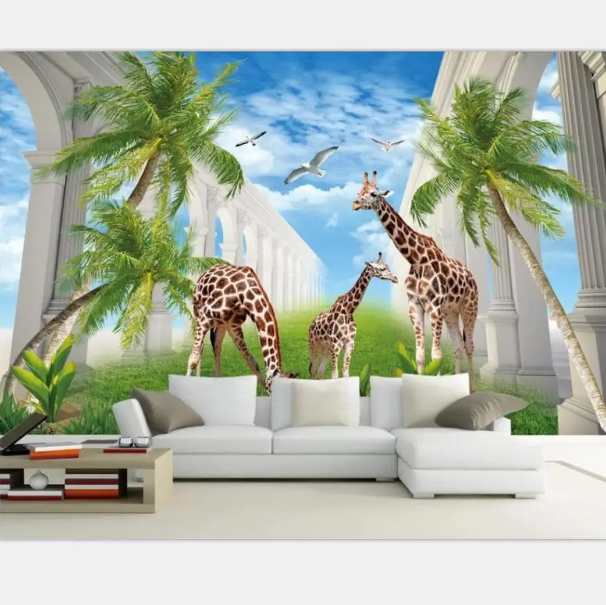 

beibehang Wallpaper custom large high-end personality 3D giraffe stereo space living room TV background wall decorative Wall