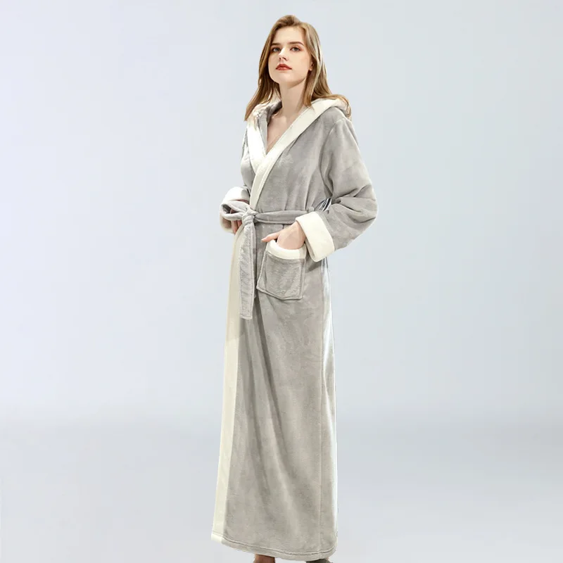 Махровый Халат с капюшоном, фланелевый Халат, женский халат, осенний и зимний впитывающий отходы плотный мягкий длинный халат