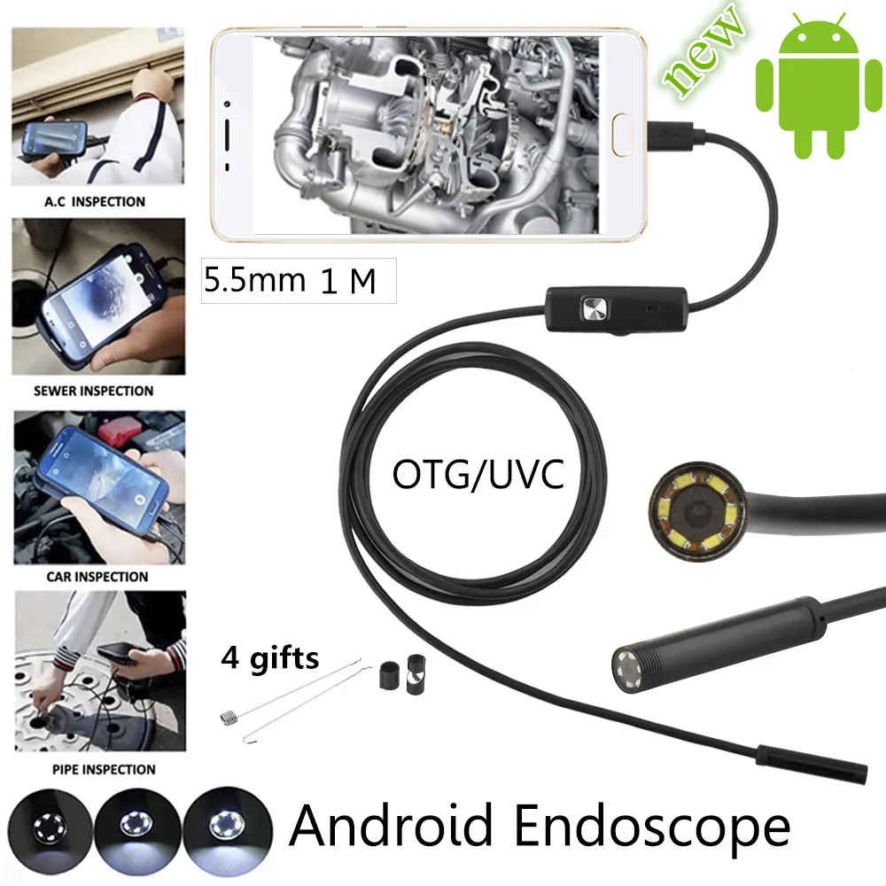 5 мм объектив hd android usb эндоскоп камера 1 м гибкий проводной для ремонта автомобиля
