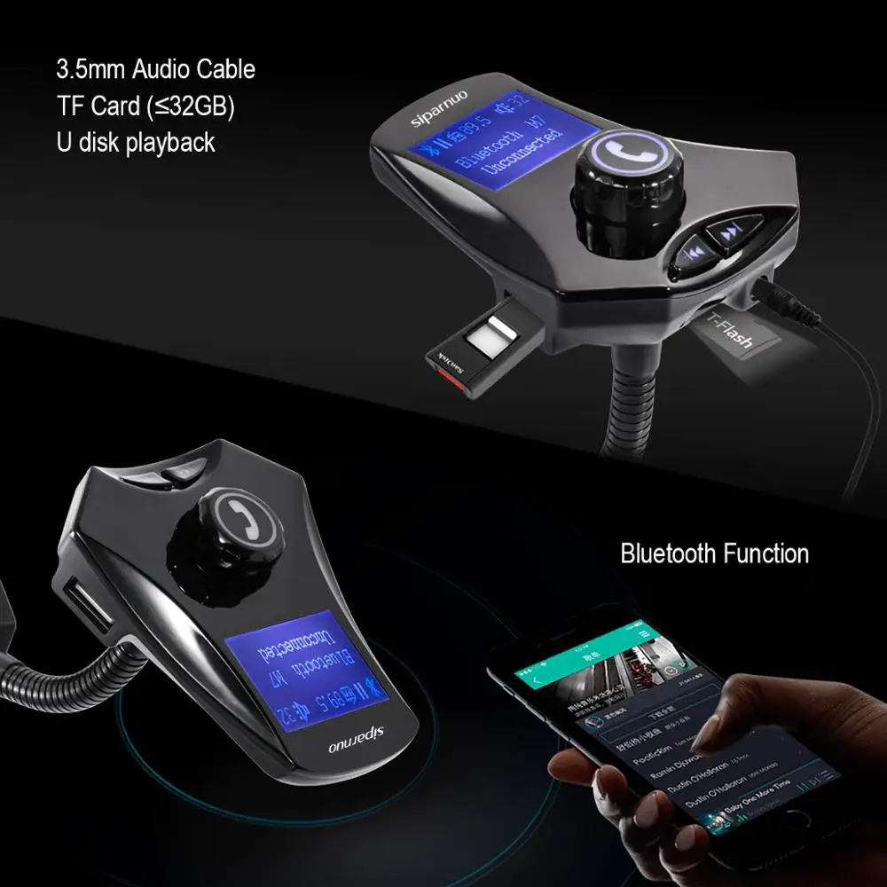 Siparnuo автомобильный fm-передатчик, bluetooth, автомобильный трансмиттер, 12 В, fm модулятор, 5 В, 2.1A, автомобильное зарядное устройство, трансмиссор, fm комплект, M7