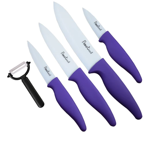 Ceramic Knife 5Piece Профессиональные Кухонные ножи 5 шт 3 4 5 6 дюймов из чистой керамики набор ножей+ Овощечистка белый цирконий лезвие фиолетовый цвет ручка+ ножницы - Цвет: Ceramic Knife 5Piece